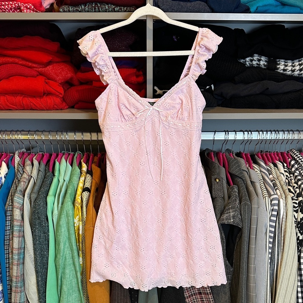 Wild Fable pink sleeveless ruffled strap v neck lined dress size S NWT